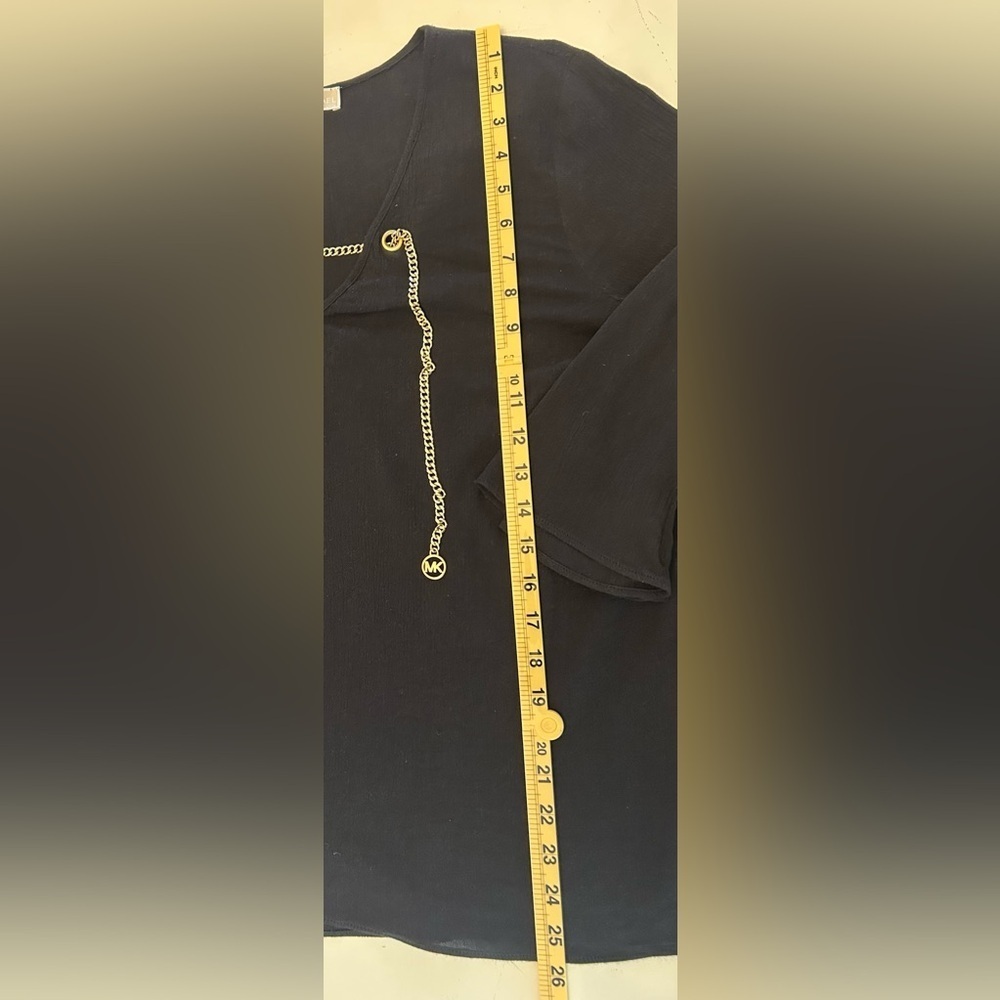 Women’s Michaels Black Blouse With Gold Chain Accent Embellishment Size L - Picture 9 of 11